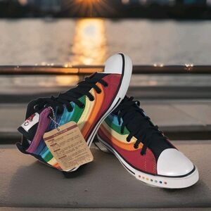 SIWEIQI Rainbow Hi-Top Sneaker Size 5.5 (sg10112214-3) Canvas Upper Vibrant